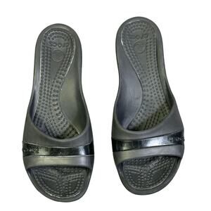 Crocs Wedge Sandals Womens 8 Black Slip On Platform Open Toe Casual Minimalist